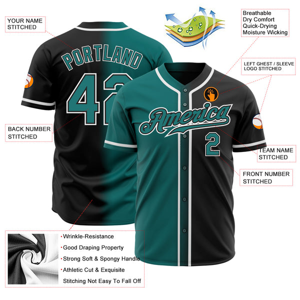 Custom Black Teal-White Authentic Gradient Fashion Baseball Jersey