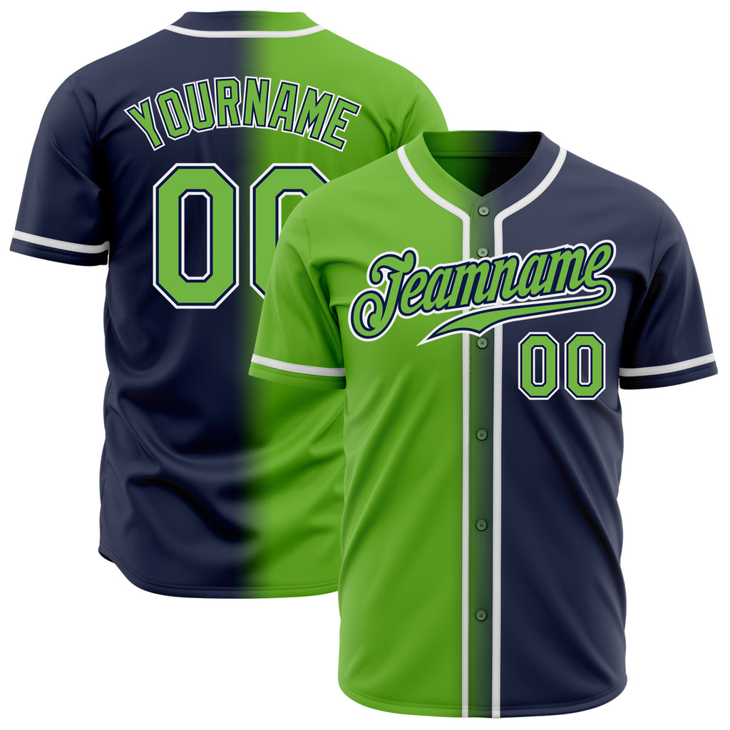 Custom Navy Neon Green-White Authentic Gradient Fashion Baseball Jersey