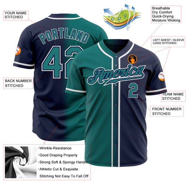 Custom Navy Teal-White Authentic Gradient Fashion Baseball Jersey