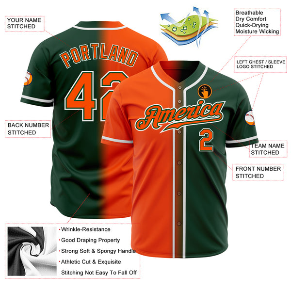 Custom Green Orange-White Authentic Gradient Fashion Baseball Jersey