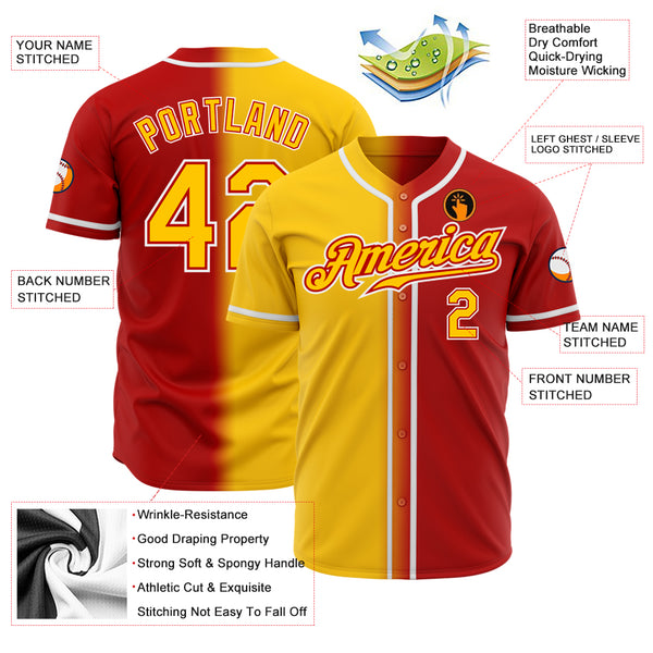 Custom Red Yellow-White Authentic Gradient Fashion Baseball Jersey