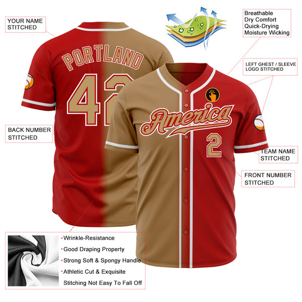 Custom Red Old Gold-White Authentic Gradient Fashion Baseball Jersey