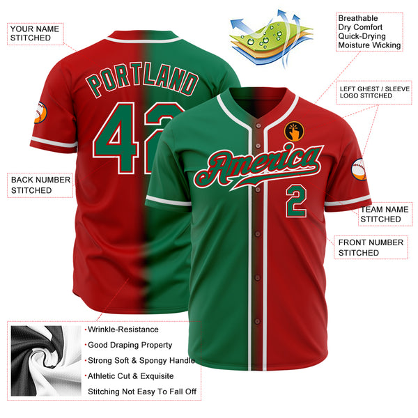 Custom Red Kelly Green-White Authentic Gradient Fashion Baseball Jersey