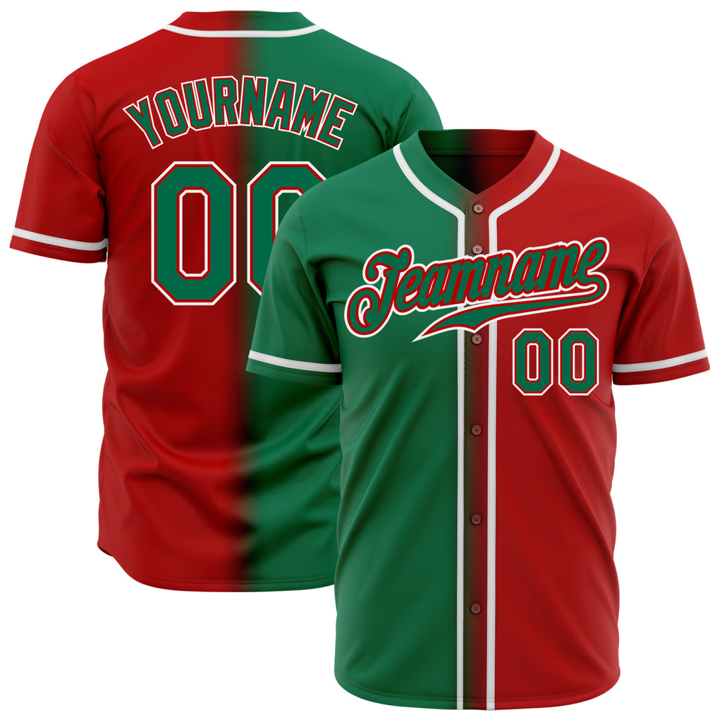 Custom Red Kelly Green-White Authentic Gradient Fashion Baseball Jersey