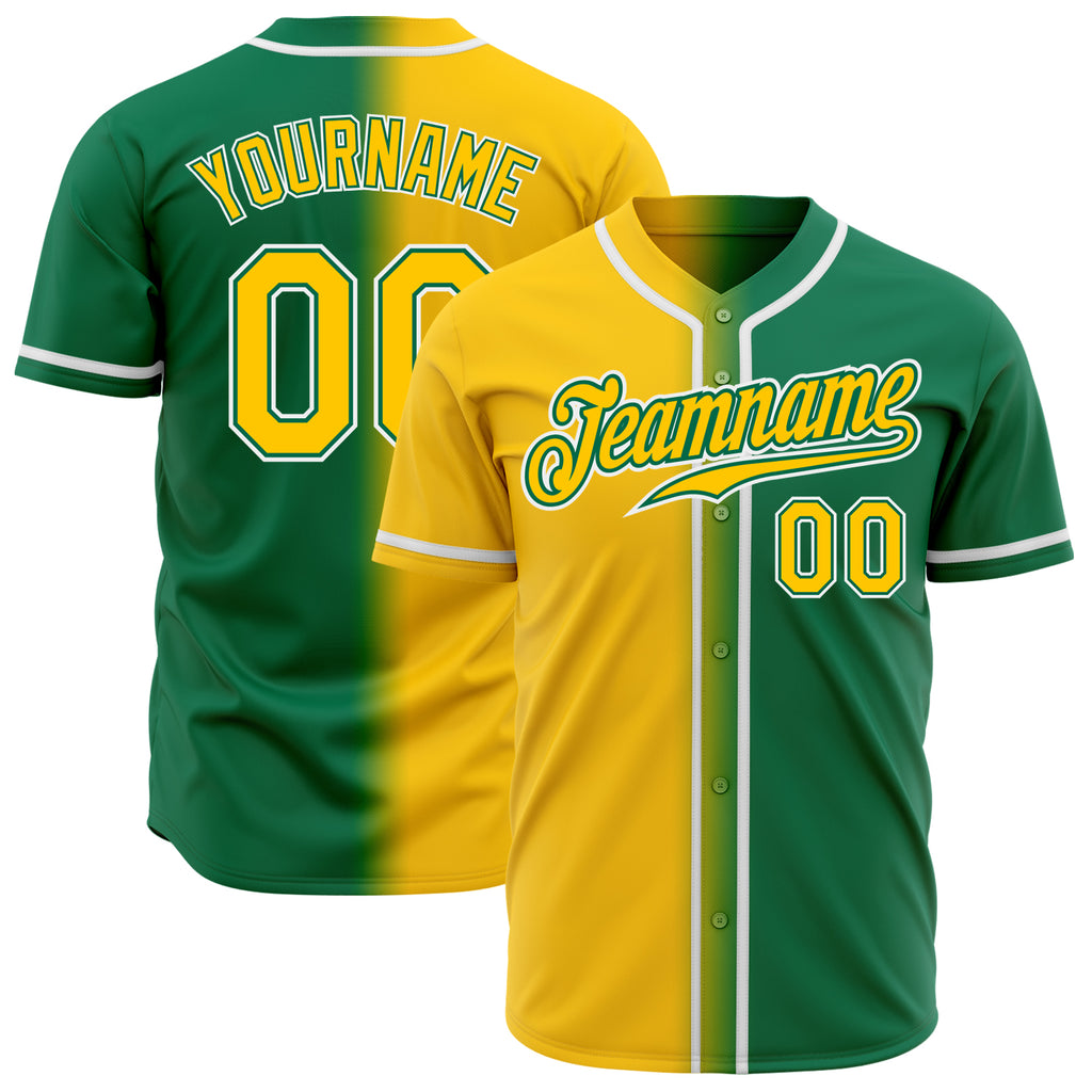 Custom Kelly Green Yellow-White Authentic Gradient Fashion Baseball Jersey