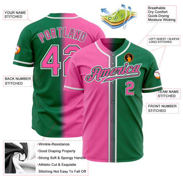 Custom Kelly Green Pink-White Authentic Gradient Fashion Baseball Jersey