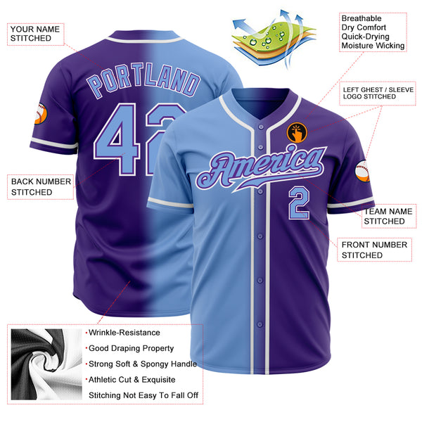 Custom Purple Light Blue-White Authentic Gradient Fashion Baseball Jersey