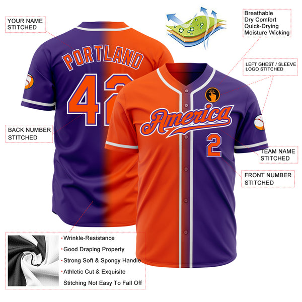 Custom Purple Orange-White Authentic Gradient Fashion Baseball Jersey