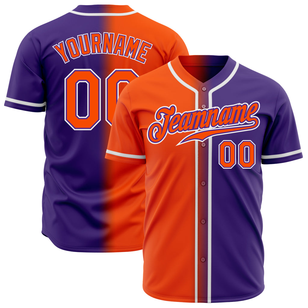 Custom Purple Orange-White Authentic Gradient Fashion Baseball Jersey