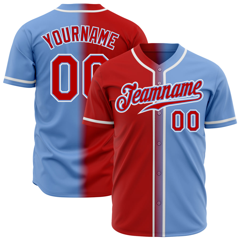 Custom Light Blue Red-White Authentic Gradient Fashion Baseball Jersey