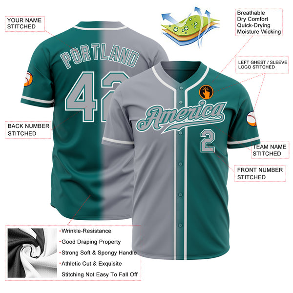 Custom Teal Gray-White Authentic Gradient Fashion Baseball Jersey