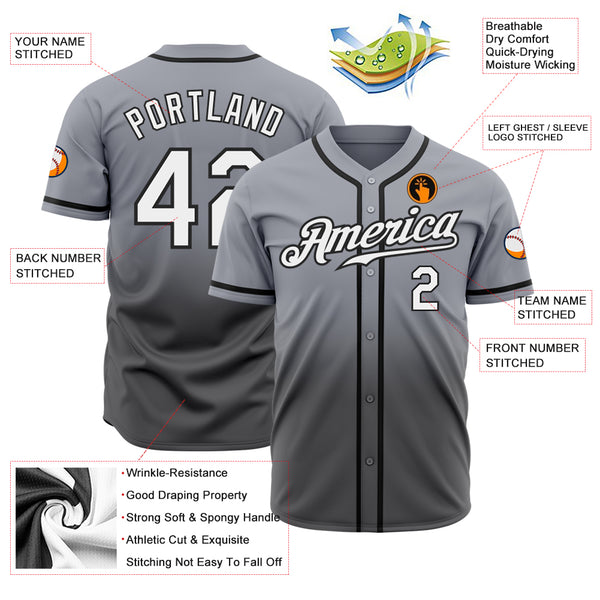 Custom Gray White Steel Gray-Black Authentic Fade Fashion Baseball Jersey