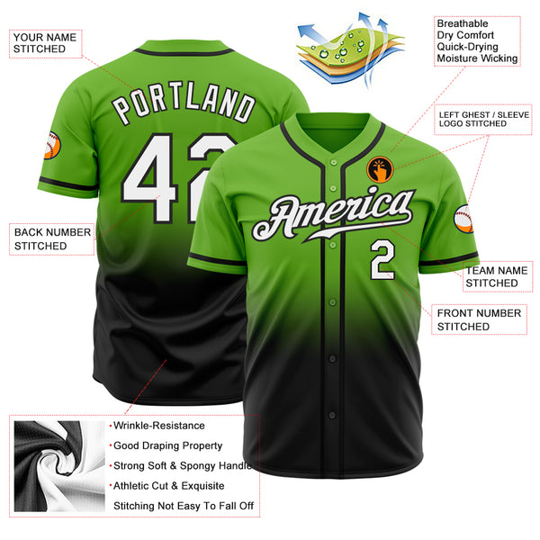 Custom Neon Green White-Black Authentic Fade Fashion Baseball Jersey