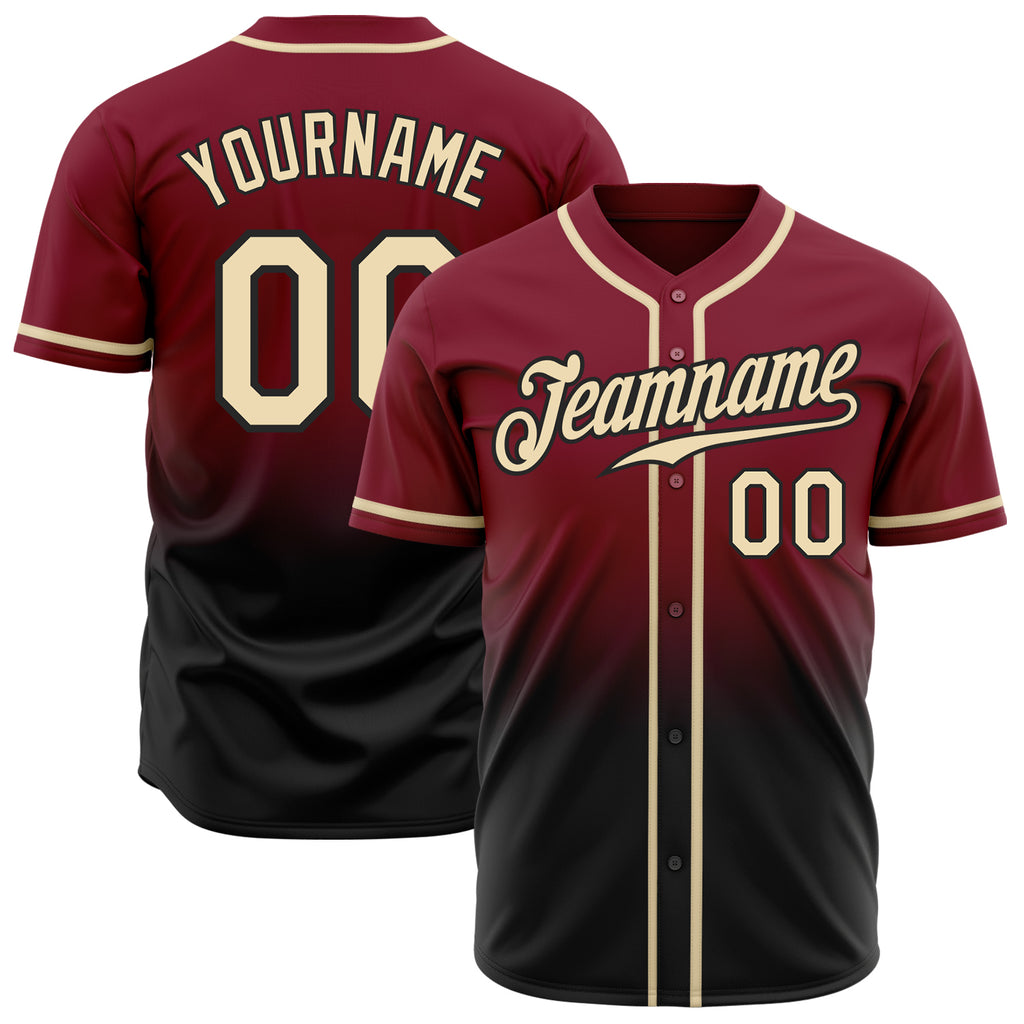 Custom Crimson Cream-Black Authentic Fade Fashion Baseball Jersey