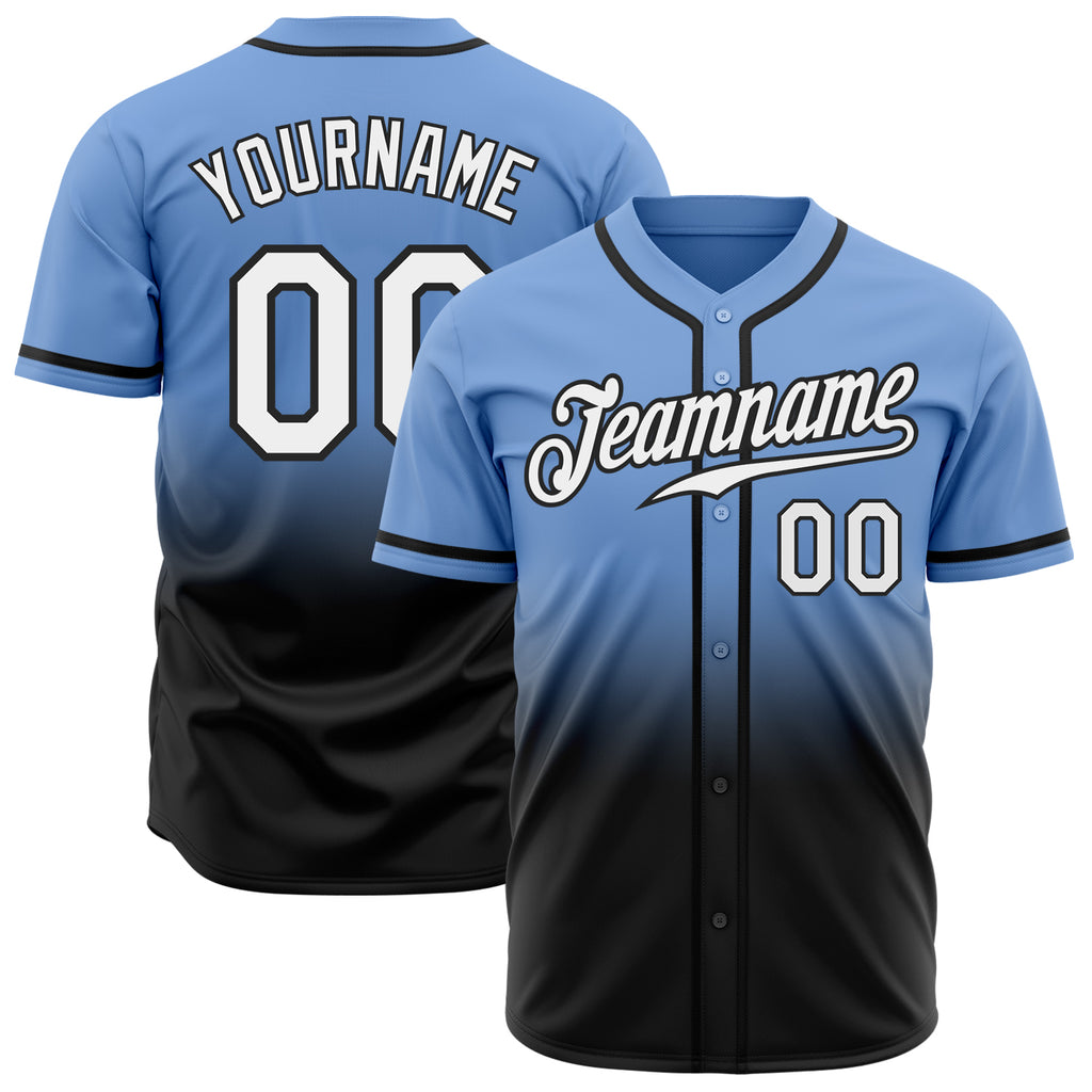 Custom Light Blue White-Black Authentic Fade Fashion Baseball Jersey