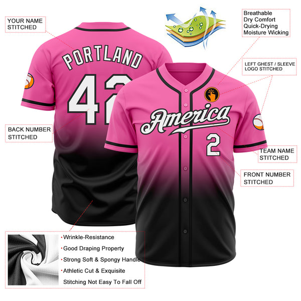 Custom Pink White-Black Authentic Fade Fashion Baseball Jersey