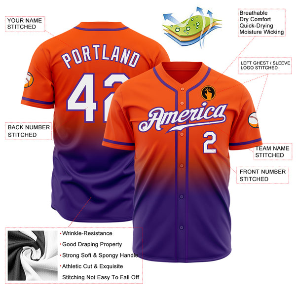 Custom Orange White-Purple Authentic Fade Fashion Baseball Jersey