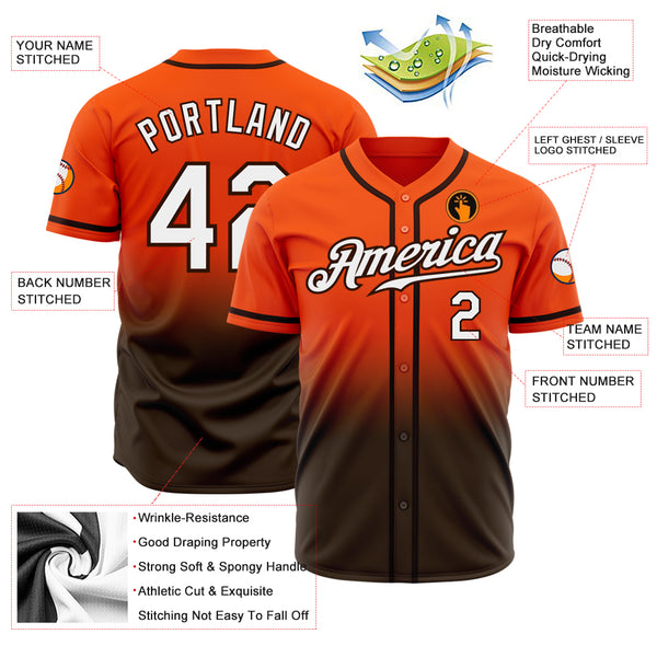 Custom Orange White-Brown Authentic Fade Fashion Baseball Jersey