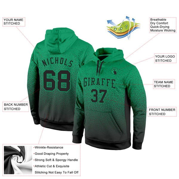 Custom Stitched Kelly Green Black Fade Fashion Sports Pullover Sweatshirt Hoodie