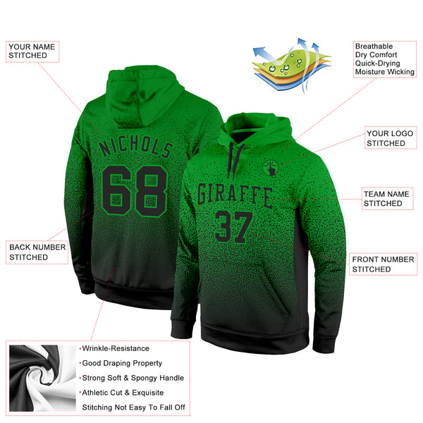 Custom Stitched Grass Green Black Fade Fashion Sports Pullover Sweatshirt Hoodie