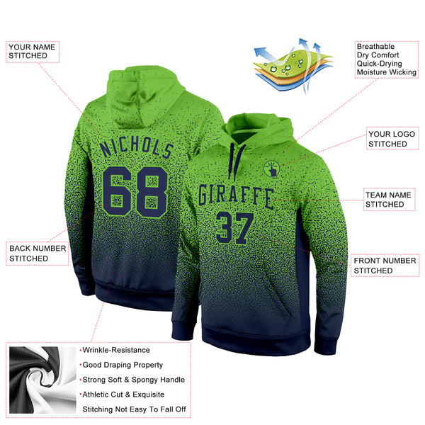 Custom Stitched Neon Green Navy Fade Fashion Sports Pullover Sweatshirt Hoodie