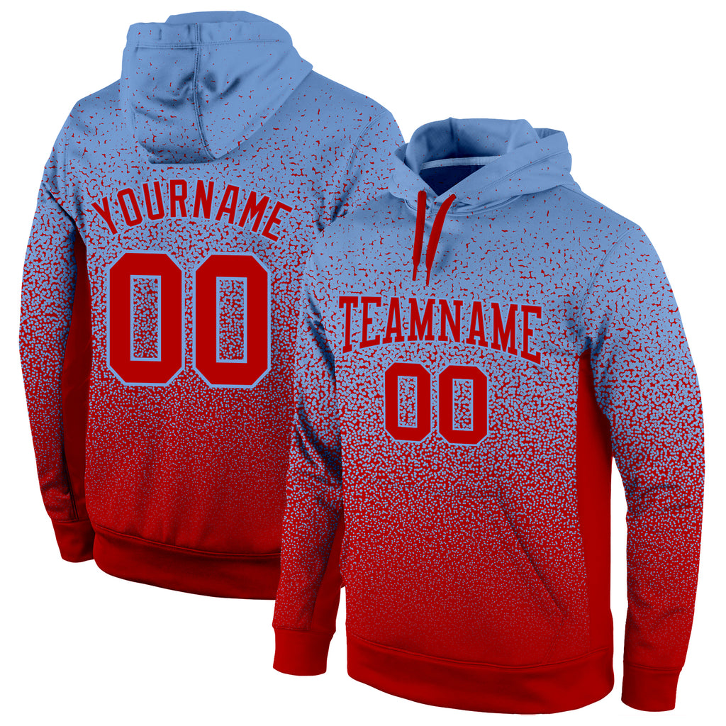 Custom Stitched Light Blue Red Fade Fashion Sports Pullover Sweatshirt Hoodie