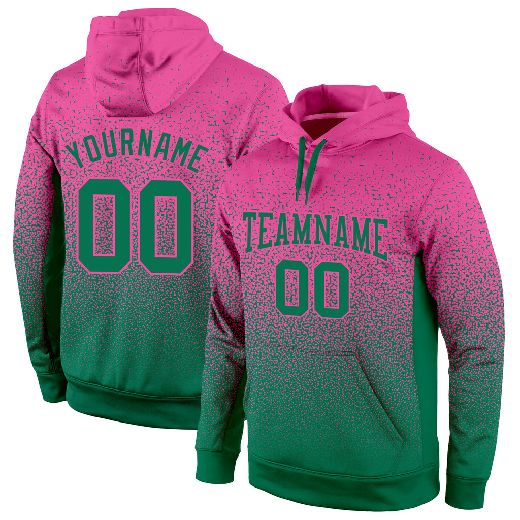 Custom Stitched Pink Kelly Green Fade Fashion Sports Pullover Sweatshirt Hoodie