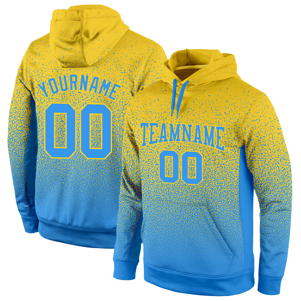 Custom Stitched Gold Powder Blue Fade Fashion Sports Pullover Sweatshirt Hoodie