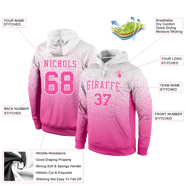 Custom Stitched White Pink Fade Fashion Sports Pullover Sweatshirt Hoodie