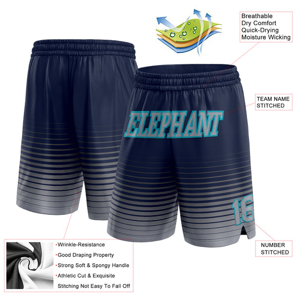 Custom Navy Gray-Teal Pinstripe Fade Fashion Authentic Basketball Shorts