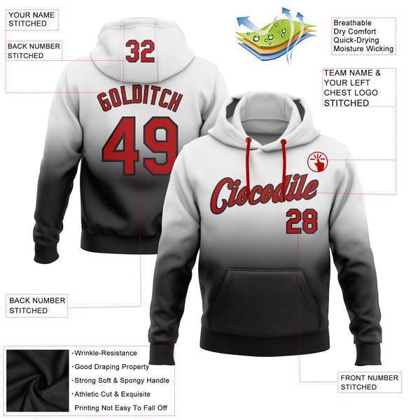 Custom Stitched White Red-Black Fade Fashion Sports Pullover Sweatshirt Hoodie