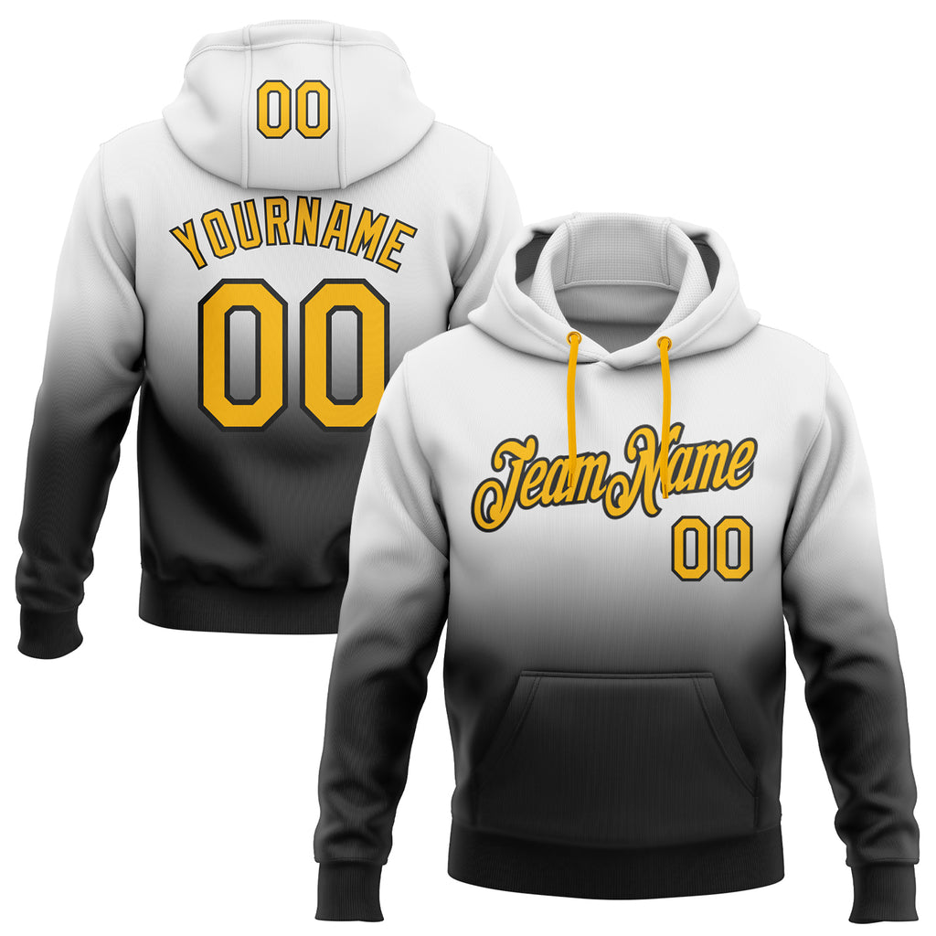 Custom Stitched White Gold-Black Fade Fashion Sports Pullover Sweatshirt Hoodie