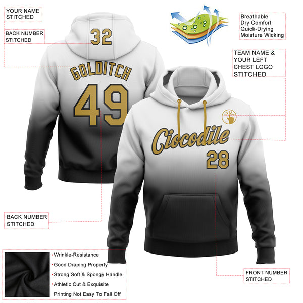 Custom Stitched White Old Gold-Black Fade Fashion Sports Pullover Sweatshirt Hoodie