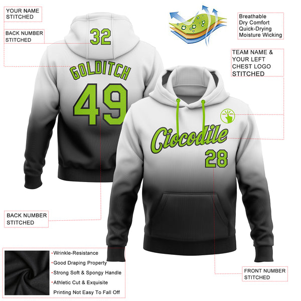 Custom Stitched White Neon Green-Black Fade Fashion Sports Pullover Sweatshirt Hoodie