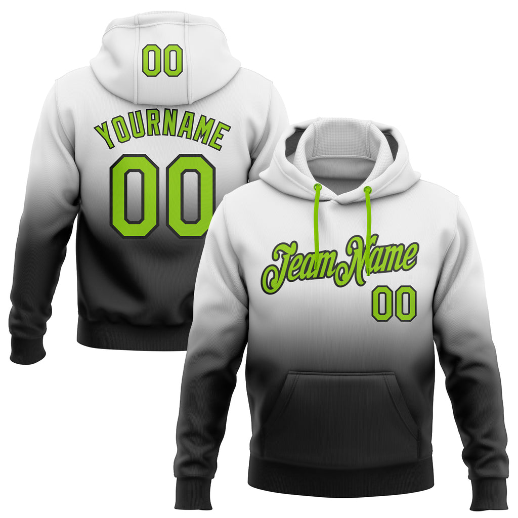 Custom Stitched White Neon Green-Black Fade Fashion Sports Pullover Sweatshirt Hoodie