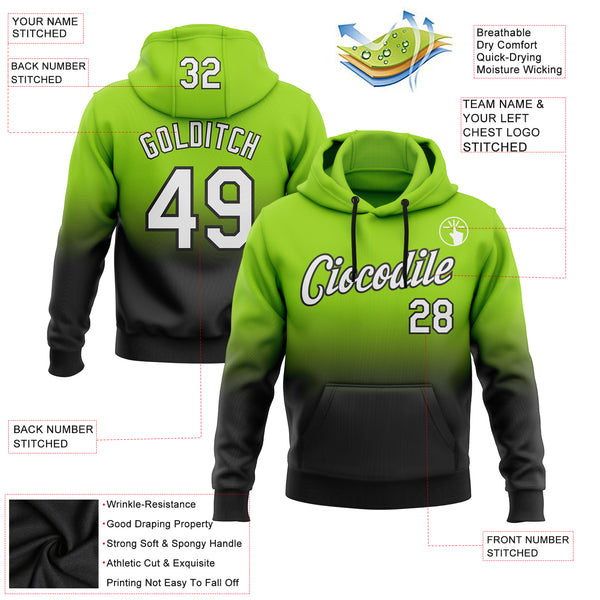 Custom Stitched Neon Green White-Black Fade Fashion Sports Pullover Sweatshirt Hoodie