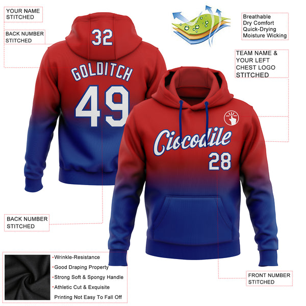 Custom Stitched Red White-Royal Fade Fashion Sports Pullover Sweatshirt Hoodie