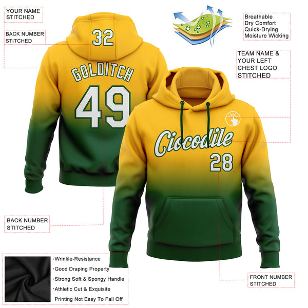 Custom Stitched Gold White-Green Fade Fashion Sports Pullover Sweatshirt Hoodie
