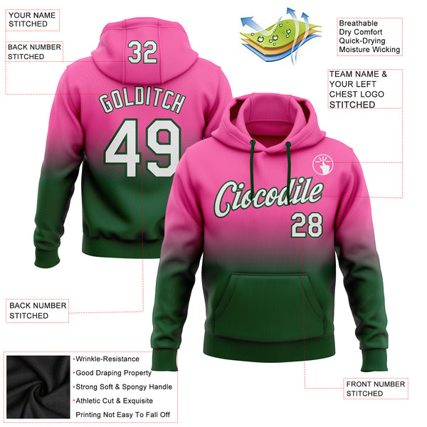 Custom Stitched Pink White-Green Fade Fashion Sports Pullover Sweatshirt Hoodie