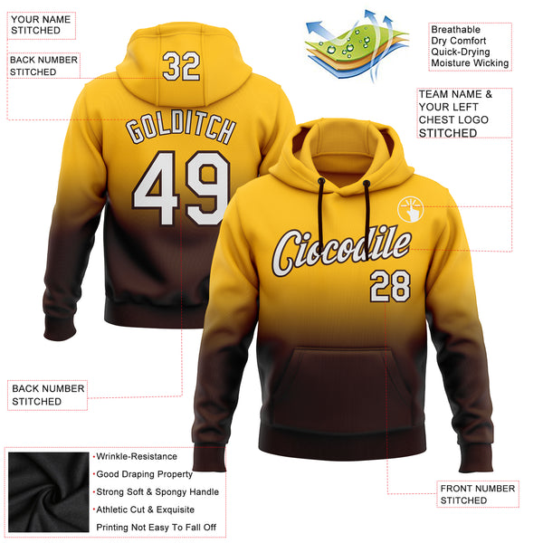 Custom Stitched Gold White-Brown Fade Fashion Sports Pullover Sweatshirt Hoodie