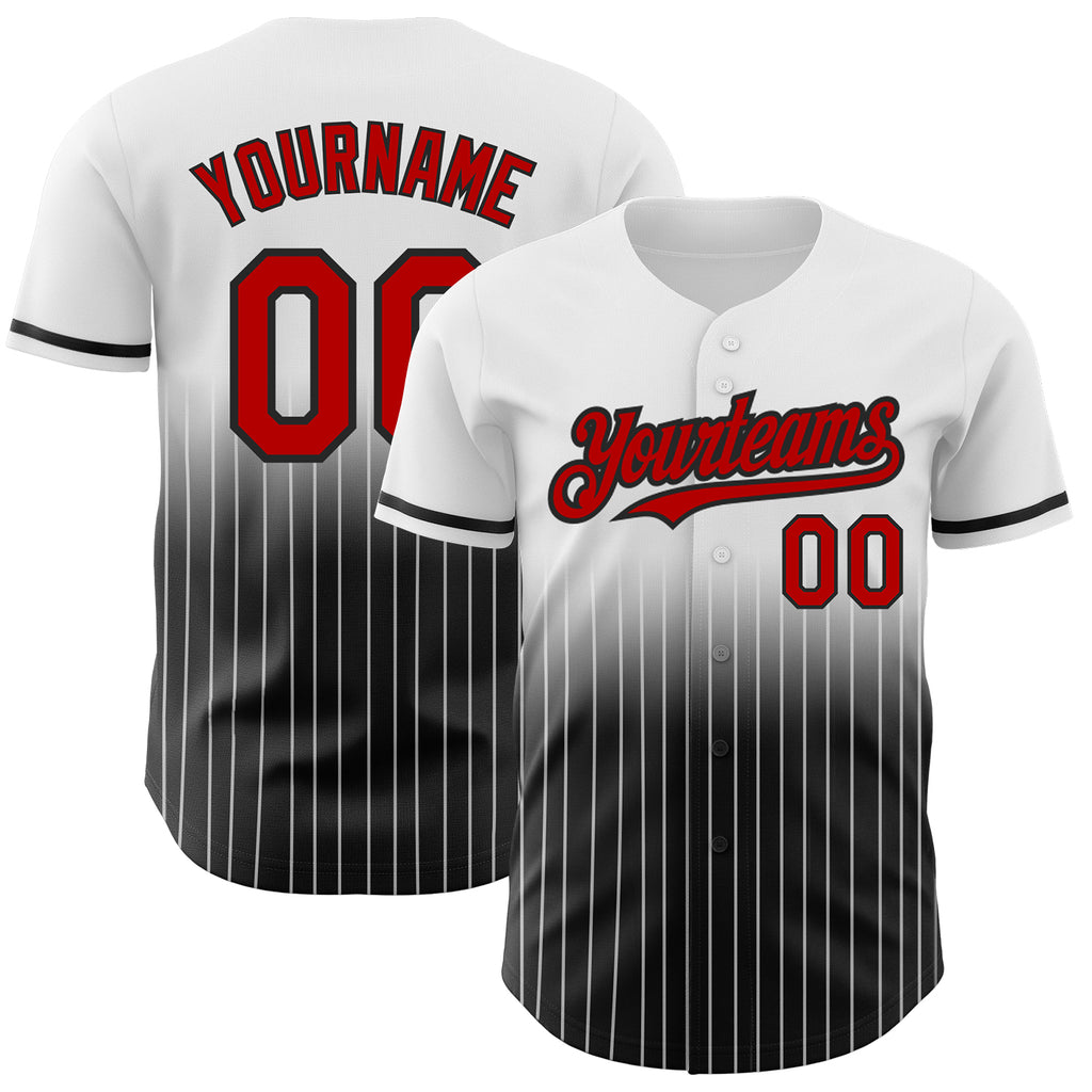 Custom White Pinstripe Red-Black Authentic Fade Fashion Baseball Jersey