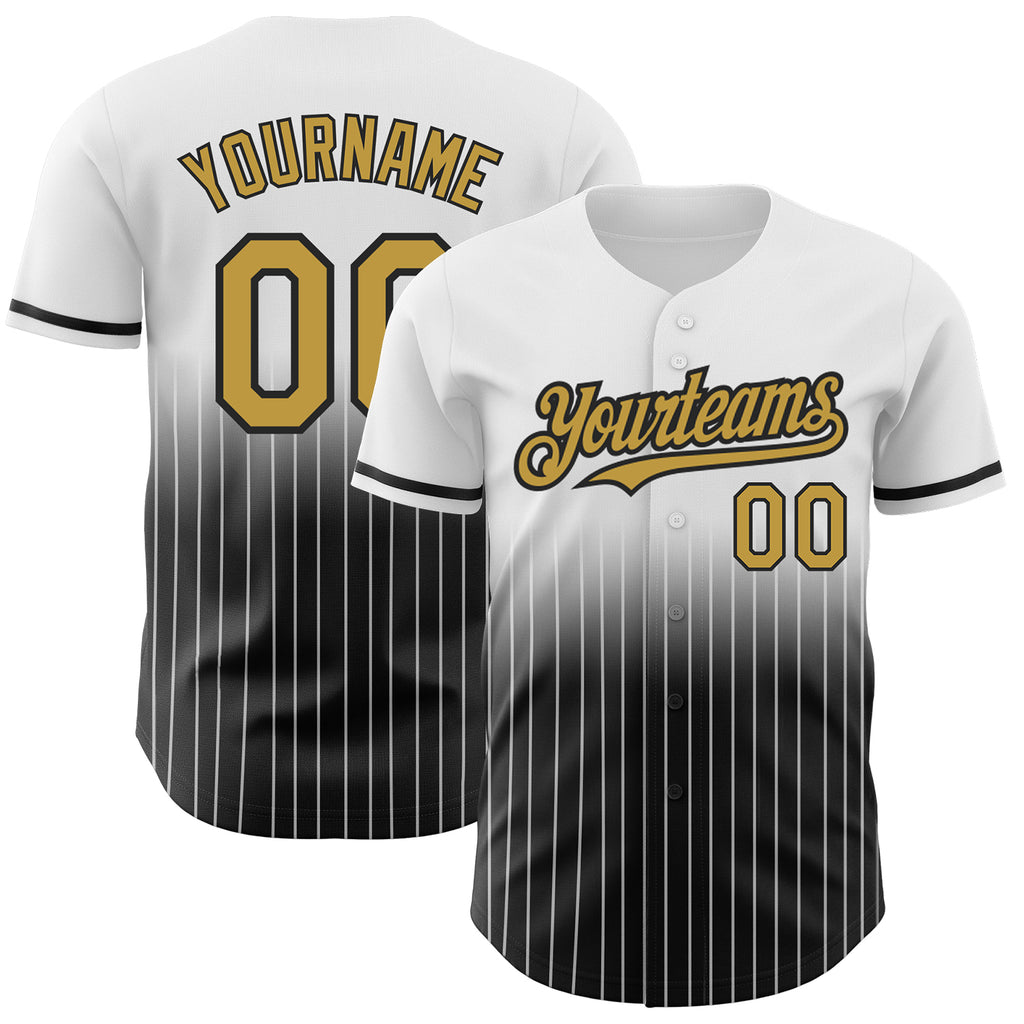 Custom White Pinstripe Old Gold-Black Authentic Fade Fashion Baseball Jersey