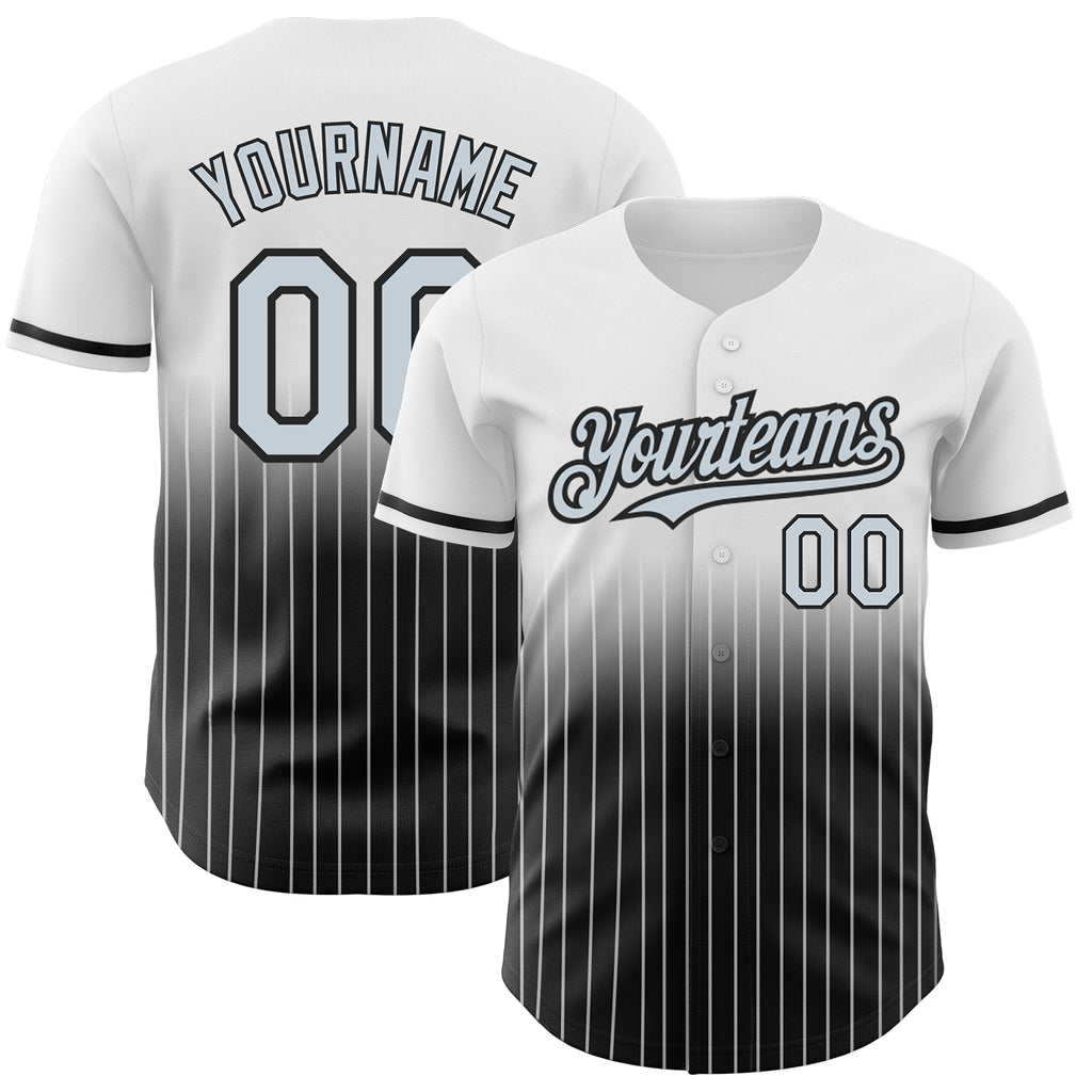 Custom White Pinstripe Silver-Black Authentic Fade Fashion Baseball Jersey
