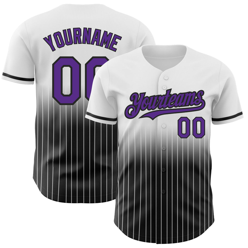 Custom White Pinstripe Purple-Black Authentic Fade Fashion Baseball Jersey
