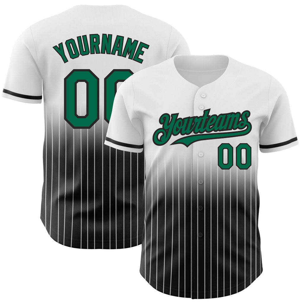 Custom White Pinstripe Kelly Green-Black Authentic Fade Fashion Baseball Jersey