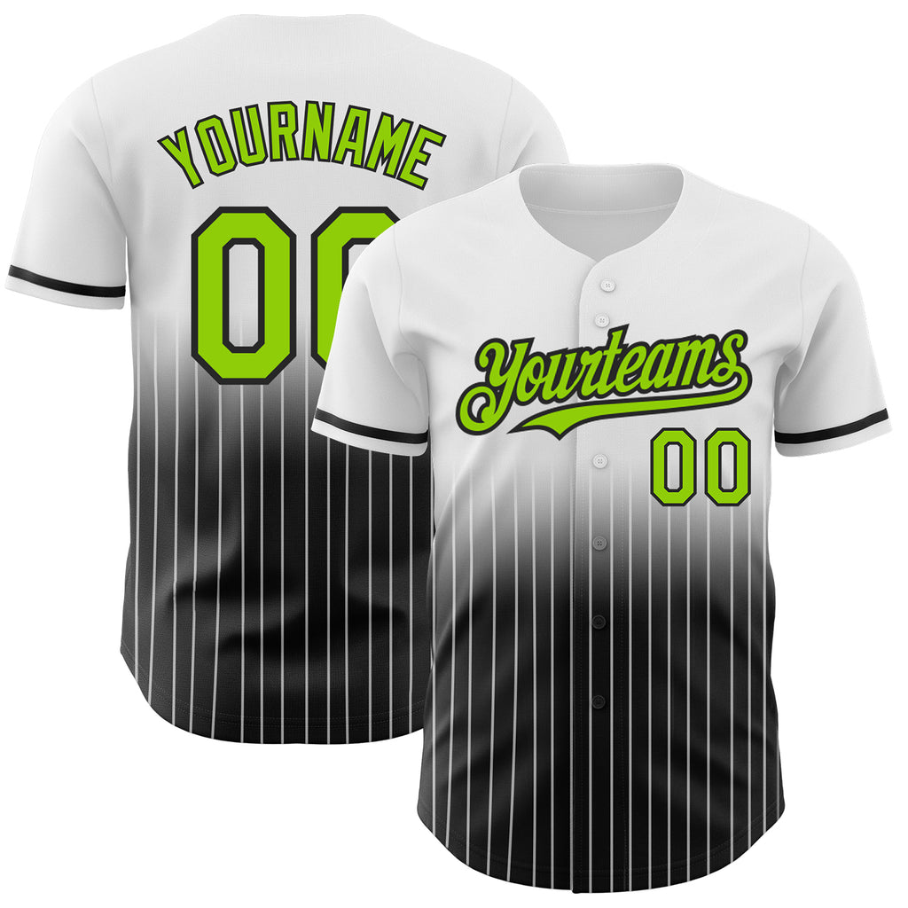 Custom White Pinstripe Neon Green-Black Authentic Fade Fashion Baseball Jersey
