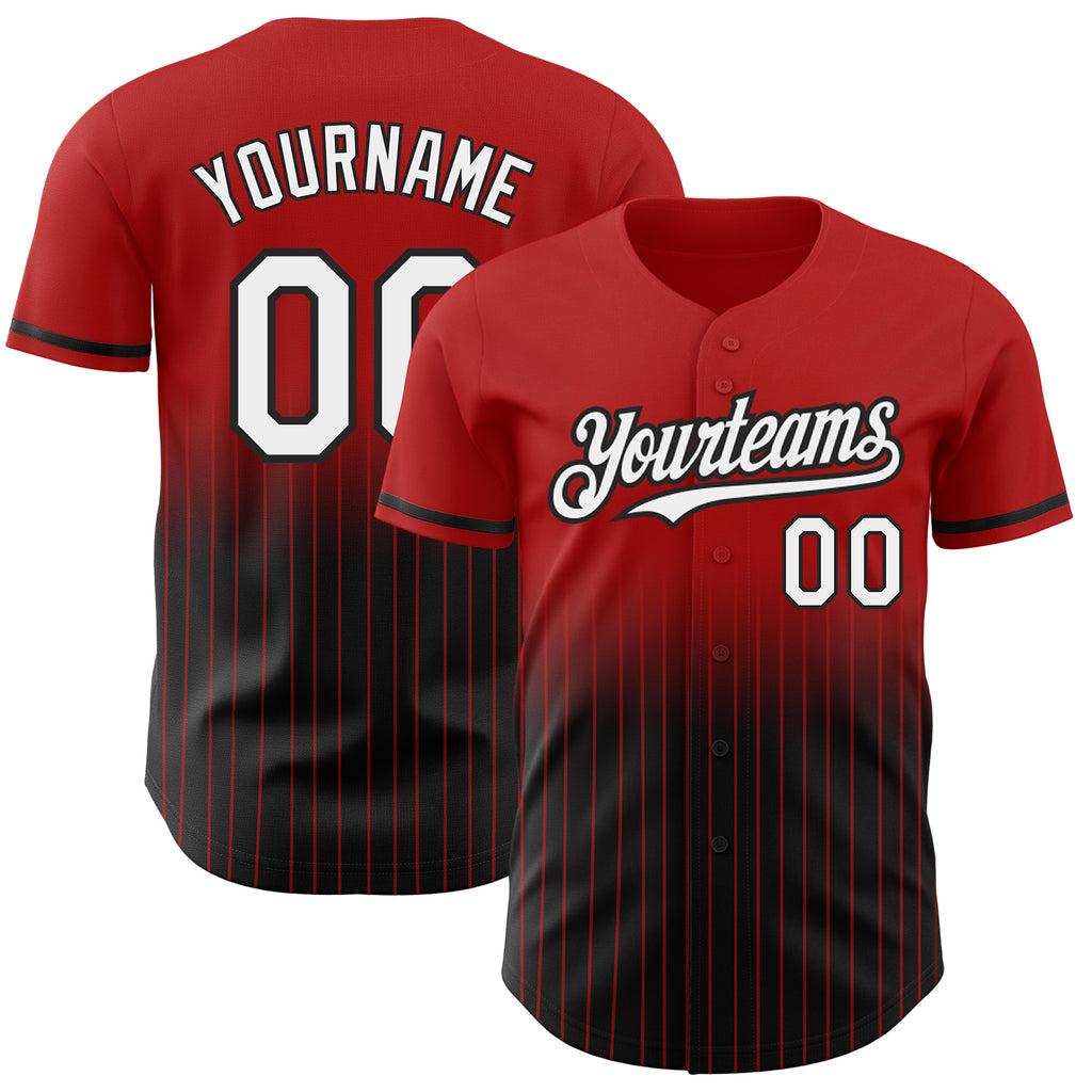 Custom Red Pinstripe White-Black Authentic Fade Fashion Baseball Jersey