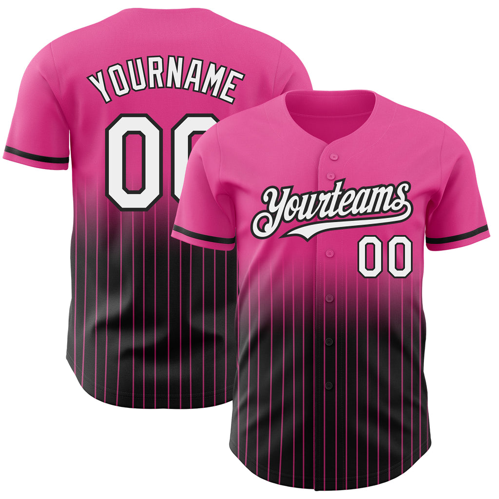 Custom Pink Pinstripe White-Black Authentic Fade Fashion Baseball Jersey