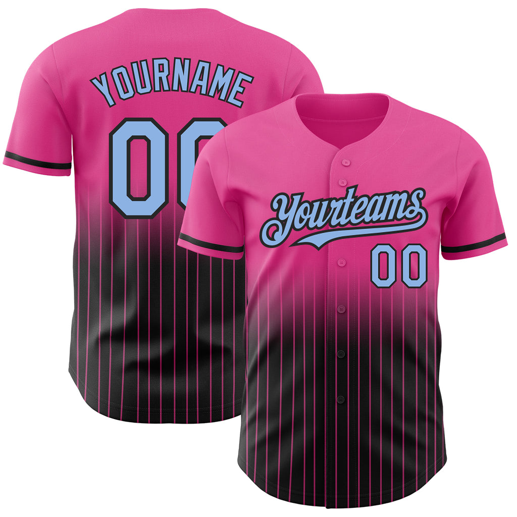 Custom Pink Pinstripe Light Blue-Black Authentic Fade Fashion Baseball Jersey