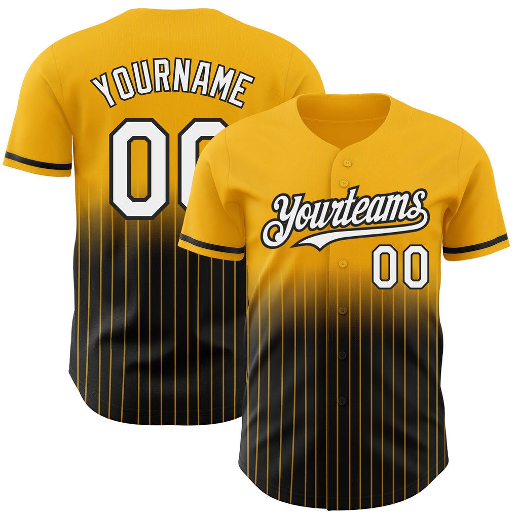 Custom Gold Pinstripe White-Black Authentic Fade Fashion Baseball Jersey